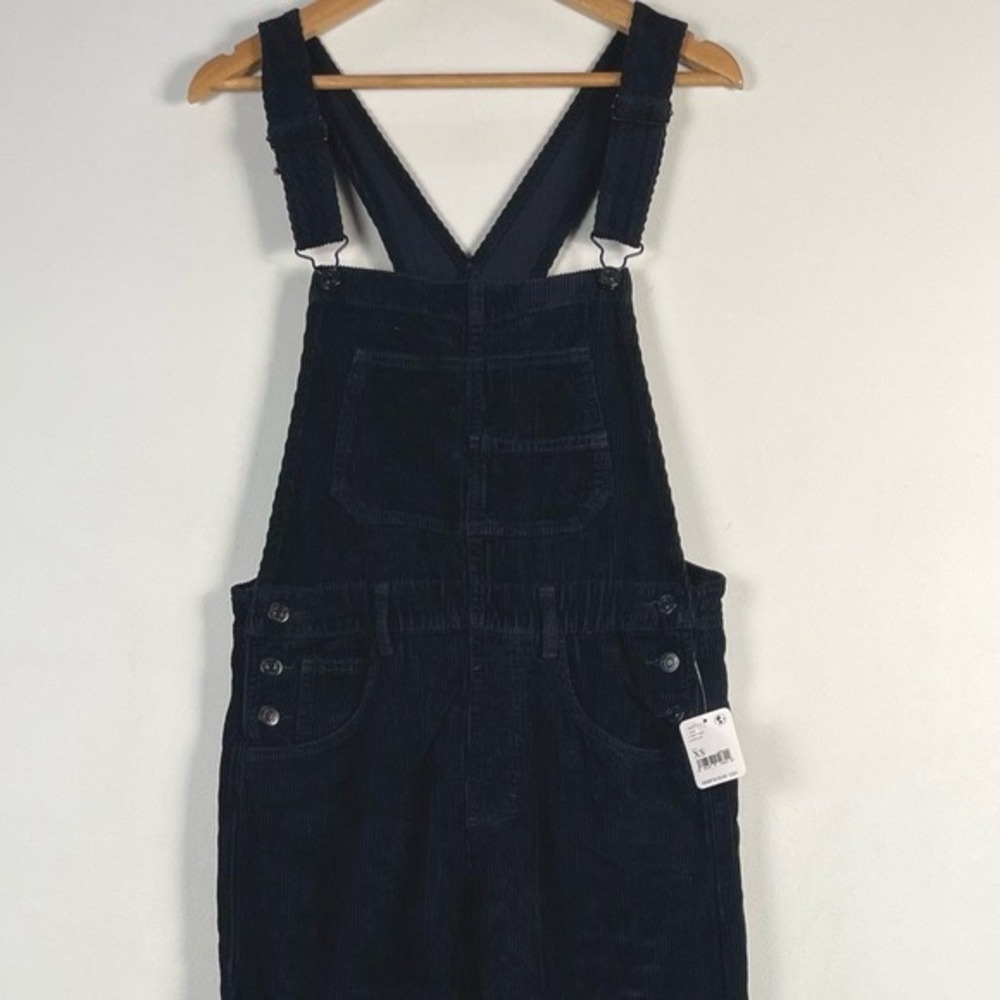 Free People Ziggy Wide Whale Corduroy Bib Overalls Black Size XS NEW Granola - Picture 2 of 7